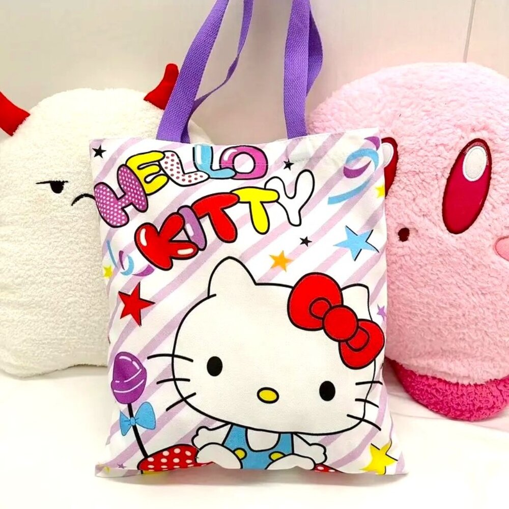 Hello Kitty Tote Bag Sanrio Canvas Large Multicolor Purse Emo Book Travel Trendy